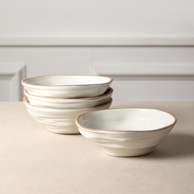 Stone Lain Nami 24-Piece Dinnerware - Stoneware Plates and Bowls Set Microwave and Dishwasher Safe Dish for 8 White
