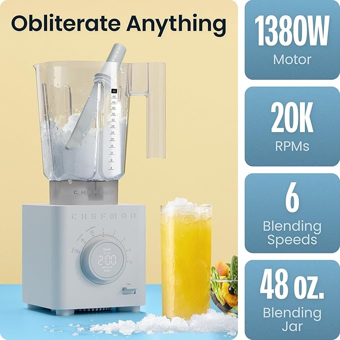 Professional Ice-Crushing Countertop Blender with Auto Blend Technology 1400 Watt High-Performance Motor 64 Oz Glass Pitcher 10 Variable Speed Settings Pulse Function Stainless Steel Blades for S