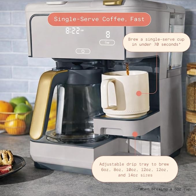 Multi Brew Coffee Maker with Single Serve and Carafe Brewing Options for Countertop Home Use (Porcini Taupe)