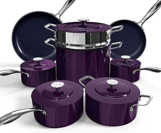 Nuwave Lux 13pc Forged Lightweight Cookware Set PFAS Free Healthy G10 Duralon Ceramic Coating Ultra Non-Stick Stay-Cool Handles Works on All Cooktops &amp Induction Ready