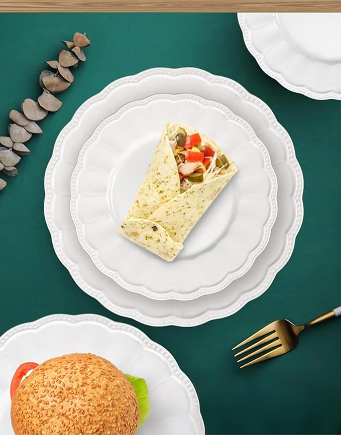 Pure white minimalist style Bone China Dinnerware Sets Service for 2Delicate Steak Dinner Plates Dish Setinclude 12 inch 10.5 inch 8 inch 6.5 inch plate