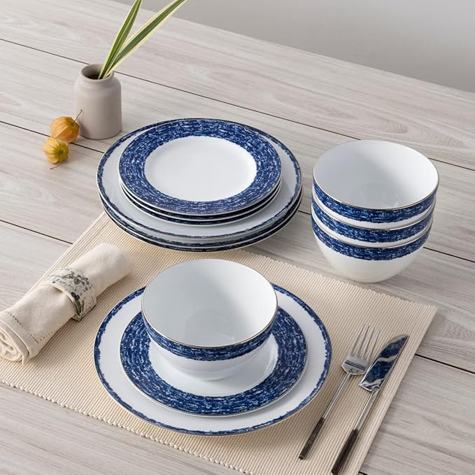 Noritake Blue Rill 12-Piece Dinnerware Set Service for 4