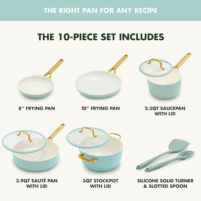 GreenPan Nonstick Reserve Pro 10 Piece Cookware Set NSF Certified Ceramic Hard Anodized PFAS-Free Pots &amp Pans Set with Lids Stainless Steel Handles Oven &amp Dishwasher Safe Seaside Blue