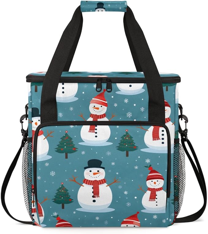 Christmas Snowman Coffee Maker Carrying Bag Xmas Snowman Travel Storage Bag Compatible with K-Mini or K-Mini Plus Single Serve Coffee Brewer Carrying Case with Multiple Pockets &amp Shoulder Strap