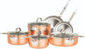 Viking 3-Ply Pots and Pans Set 10 Piece Copper Kitchen Cookware with Glass Lids Hammered Copper