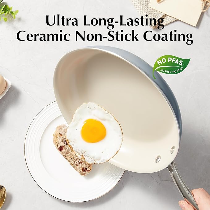 Redchef Ceramic Pots and Pans Set Non Stick Nonstick Kitchen Cookware Sets Non Toxic Pots and Pans Set Non Stick PFAS PFOA &amp PTFE Free Nonstick Frying Pans Set Ceramic Pan Skillet RV Cookwar