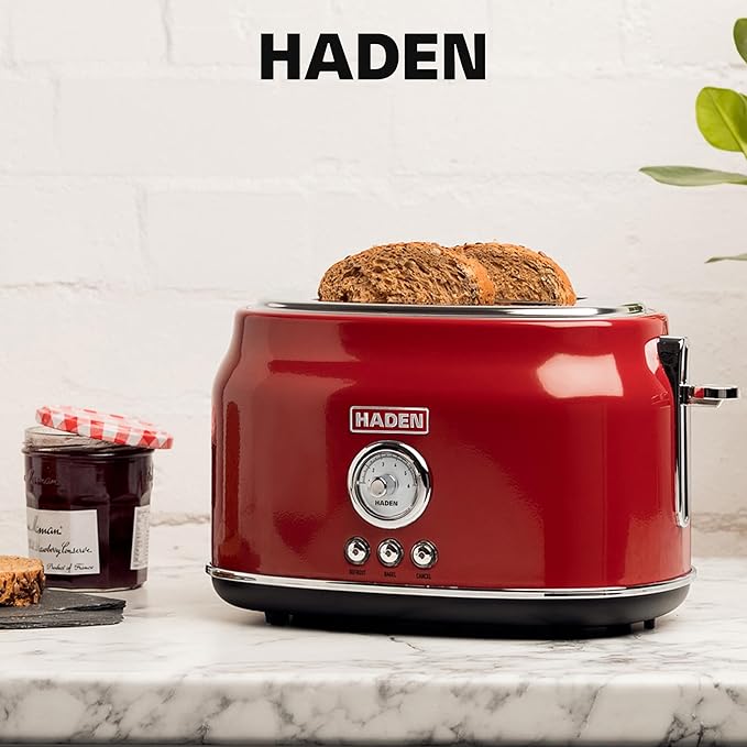 Haden Dorset 2 Slice Wide Slot Stainless Steel Toaster with Adjustable Browning Control &amp Non-Slip Feet Rectory Red