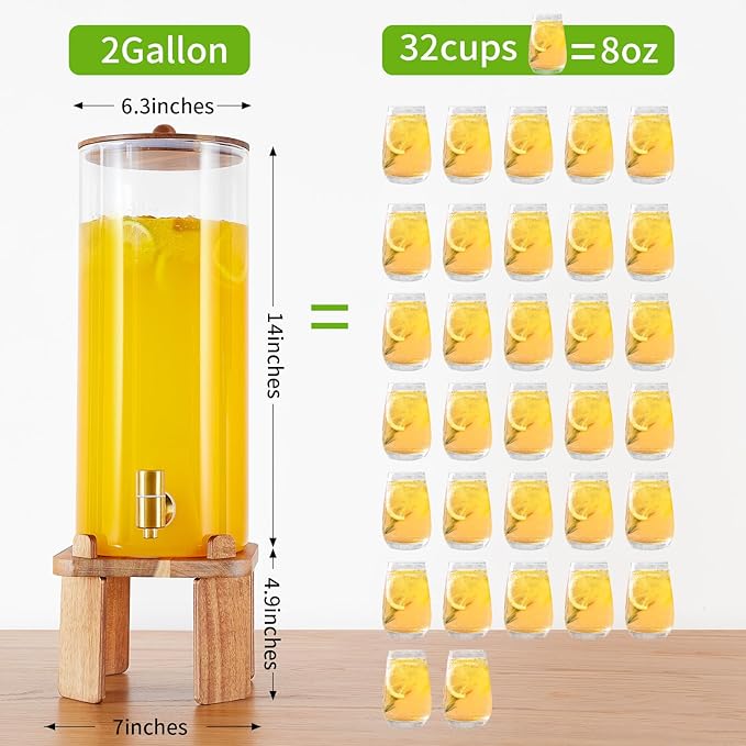 2 Gallon Large Drink Dispenser for PartiesGlass Beverage Dispenser with StandGlass Water Dispenser with Airtight ValveLemonade Dispenser for FridgeWater JuicePunchCocktailsIce Tea &amp Sun Te