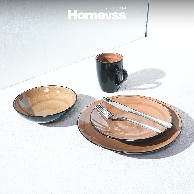 Stoneware Sonoma 16pc Dinnerware Set Black + Speckled Spin Wash Mocha