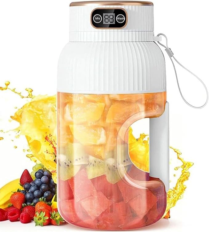 Blender Portable Juicer 1200ml 2-in-1 Portable Blender Cup with Digital Display USB Rechargeable Juicer with Ergonomic Grip for Shakes &amp Juice