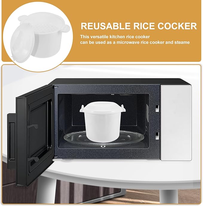HEALLILY 1set Reusable Microwave Rice Cooker with Lid Capacity Food Box for Convenient Rice Cooking and Steaming Easy to Use for Meal Prep