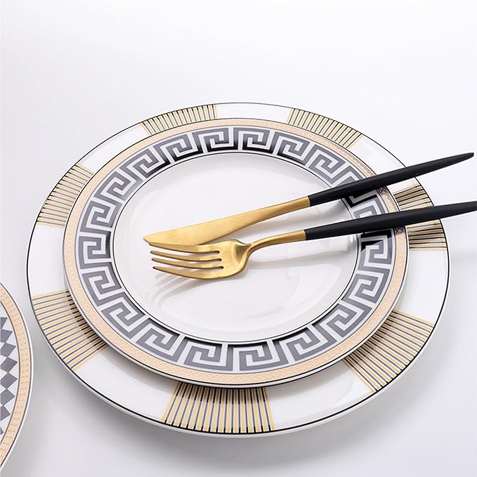 Bone China Dinnerware Set for 2 8 Pieces Premium Black Gold Striped Dinner Plate with Teacup and Saucer Luxury Plate Set for Brunch Wedding Housewarming and Special Occasions