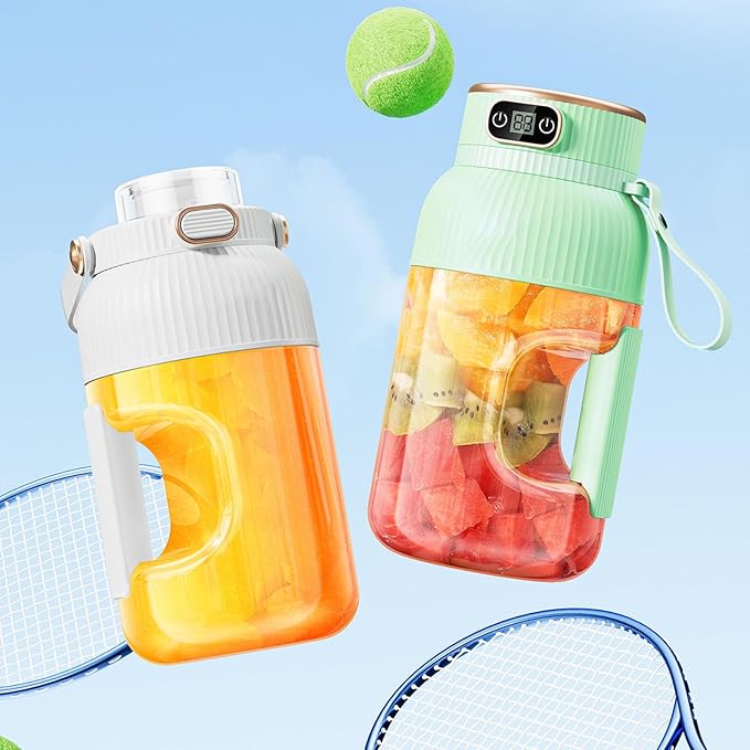 Multifunctional Portable Juicer Cup with Digital Display Personal Wireless Portable Blender Rechargeable for Shakes and Smoothies Fruits and Veggies Easy To Clean (White-A)