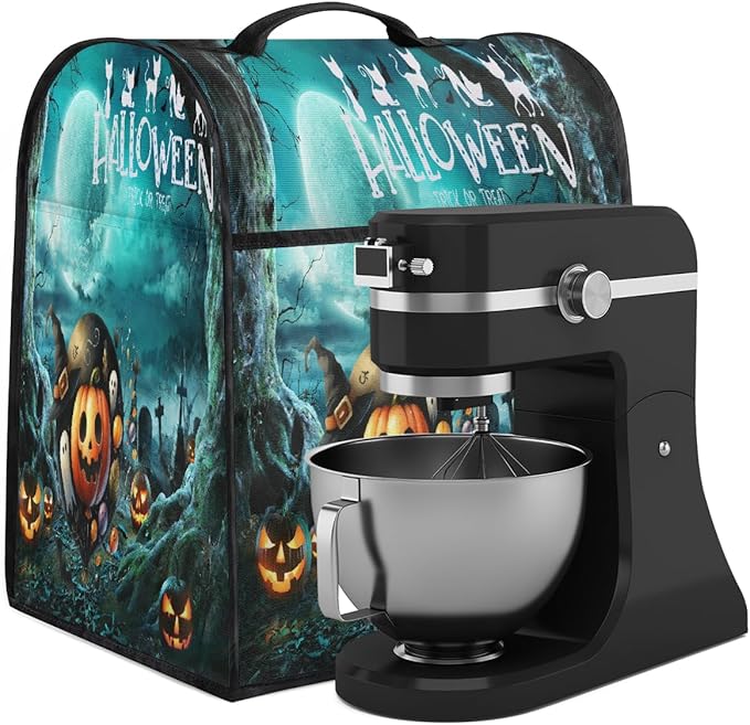 cfpolar Kitchen Aid Mixer Cover Compatible with 6-8 Quarts Halloween Pumpkin Ghosts Green Forest Stand Mixer Cover Kitchen Aid Mixers Accessories Appliance Organizer Bag Dust Covers with Zipper Pocket