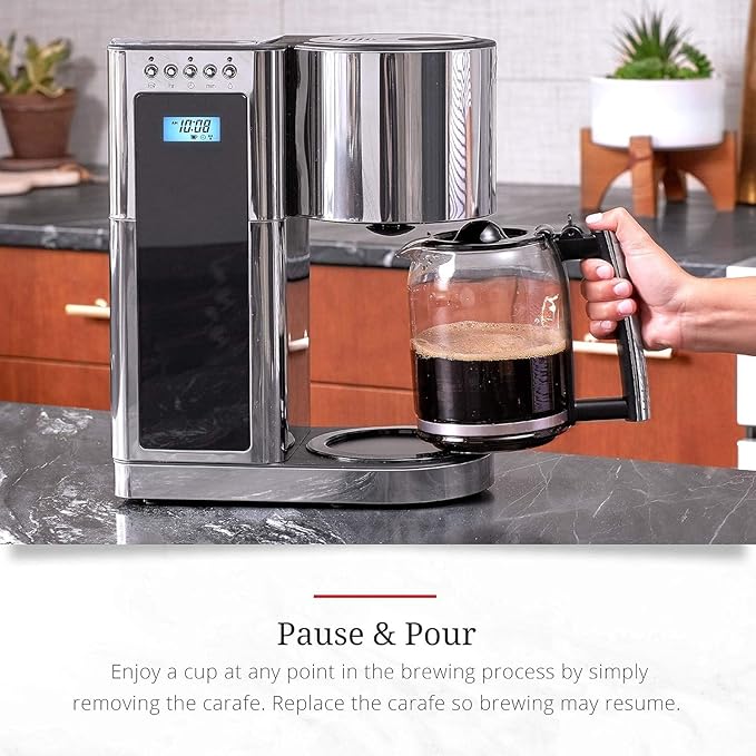 8 Cup Programmable Glass Coffee Maker – Stainless Steel &amp Black Auto Brew Timer Digital Display Home Coffee Machine