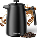 Secura 50oz French Press Coffee Maker – 304 Stainless Steel Insulated Coffee Press with Extra Filter Black