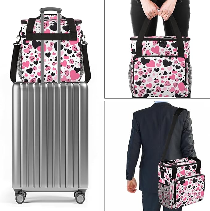 Heart Coffee Maker Carrying Bag Pink Black Portable Travel Storage Tote Bag Compatible with K-Mini or K-Mini Plus Single Serve Coffee Brewer Carrying Case with Multiple Pockets &amp Shoulder Strap