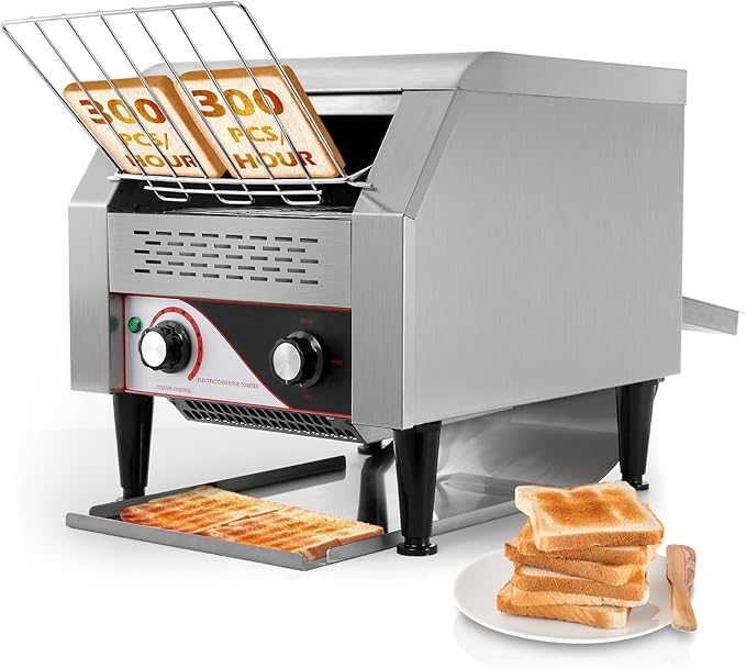Dyna-Living Commercial Toaster 300 Slices/Hour Conveyor Toaster Commercial 1900W Heavy-duty Stainless Steel Rotating Toasters Oven for Restaurant Conveyor Belt Toasters for Bun Bagel Bread