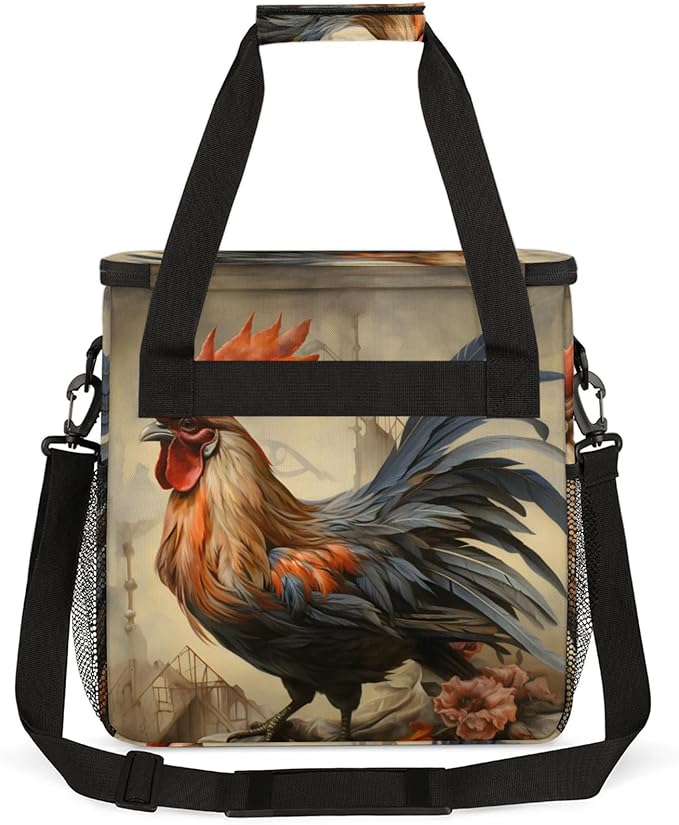 Rustic Chicken Coffee Maker Travel Bag for Keurig K-Mini/K-Mini Plus Insulated Waterproof Tote with Pockets for K-Cup Portable Single-Serve Brewer Case