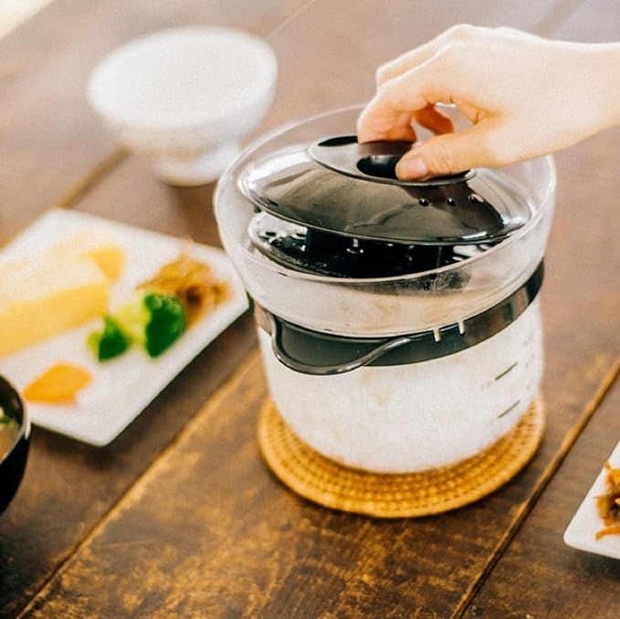 HARIO XRCN-2-B Glass Microwave Rice Pot 1 to 2 Cups For Microwaves Black 1 to 2 Cups Made in Japan