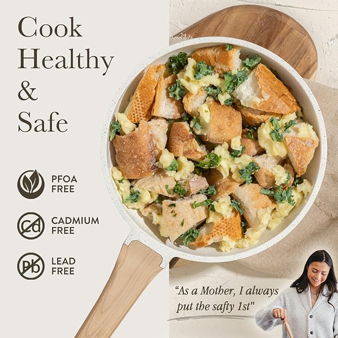 Nonstick Pots and Pans Set 10 Pcs Healthy Non Stick Induction Stone Cookware Kitchen Granite Cooking Set for All Stoves Includes Induction Oven Safe PFOA &amp PFAS Free
