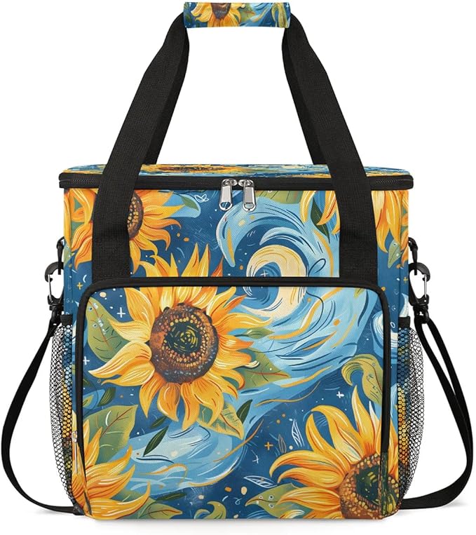 Abstract Sunflowers Design Coffee Maker Carrying Bag Compatible with K-Mini or K-Mini Plus Portable Single Cup Coffee Maker Case with Pockets for K Cup Pods