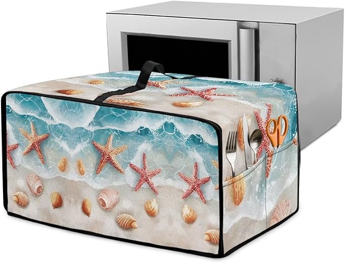 Beach Starfish Shells Toaster Oven Cover Waterproof Air Fryer Compatible for Air Fryer/French Door 360 Air Fryer Toaster Oven Combo With Organizing Side Pockets