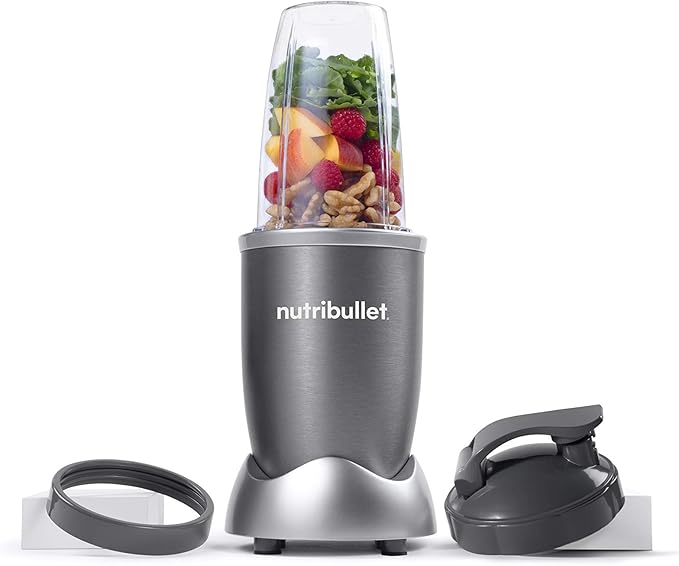 nutribullet Personal Blender for Shakes Smoothies Food Prep and Frozen Blending 24 Ounces 600 Watt Gray (NBR-0601) and NutriBullet 24 Ounce Tall Cup with Standard Lip Ring Clear/Gray
