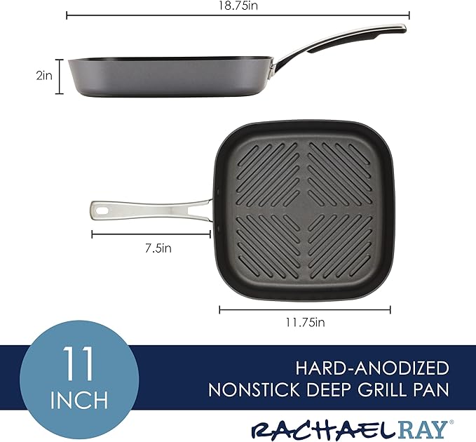 Rachael Ray Cook + Create Hard Anodized Nonstick Deep Grill Pan/Griddle 11 Inch - Black