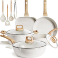 Kikcoin 16Pcs Pots and Pans Set Nonstick Ceramic Cookware Sets Induction Kitchen Cooking Set Non toxic Healthy Non Stick w/Grill PanSaute Pan Ceramic White