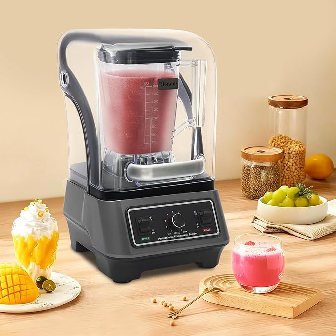 Professional Commercial Blender With Soundproof Shield1600W High-Speed Electric Countertop Blender with Mixing Rod9 SpeedsMultifunctional Quiet Blenders for Mixing Grinding