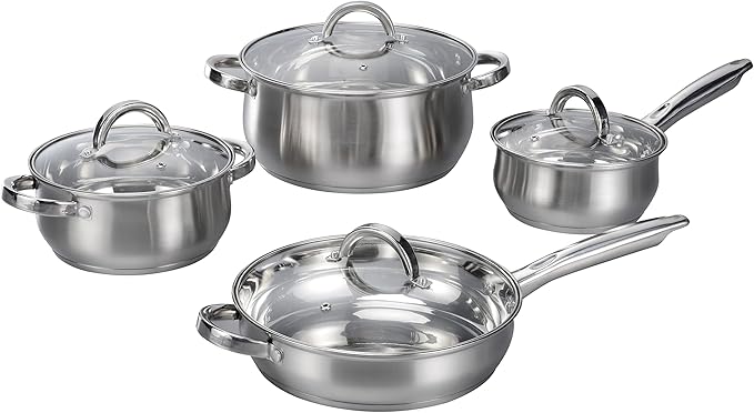 12-Piece Induction Ready Stainless Steel Cookware Sets with Glass Lid Silver on Cookware Sets Stainless Steel