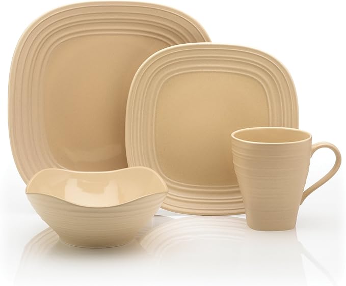 Mikasa Swirl Square 4-Piece Dinnerware Set Tan