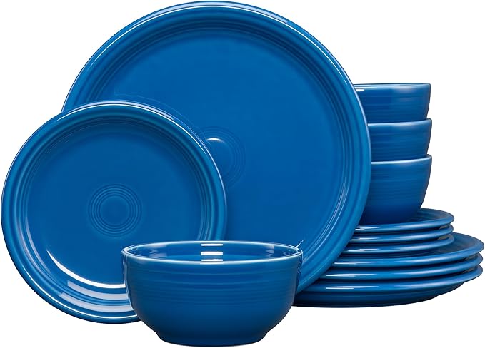Fiesta® Bistro Coupe 12-Piece Dinnerware Set – Durable Ceramic Lead-Safe Dishwasher/Microwave/Oven Safe – Made in USA Dinnerware - Lapis