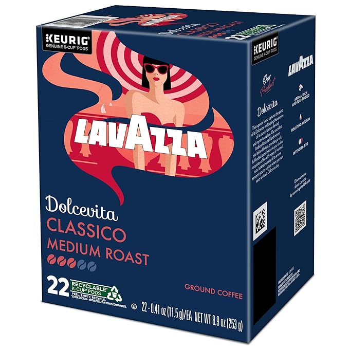 Lavazza Dolcevita Classico Single-Serve Keurig K-Cup Pods Medium Roast Coffee 88-Count Box (4 Packs of 22)