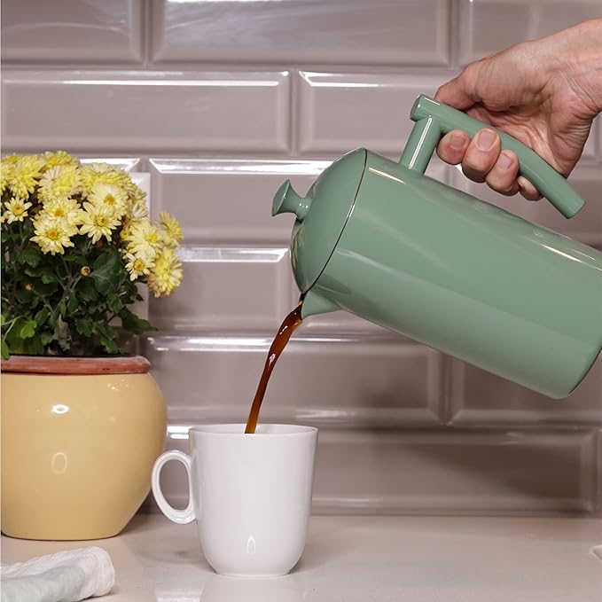 Frieling Double-Walled Stainless Steel French Press Coffee Maker Dilly Bean Green 34 fl oz.