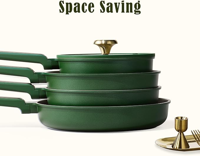 CAROTE Pots and Pans Set 18pcs Non stick Cookware Set Induction Ready Cooking Set Non-toxic Green