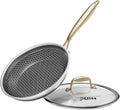 Honeycomb Stainless Steel Nonstick Frying Pan with Lid 8 Inch Induction Cooktop Compatible Skillet PFOA-Free Scratch-Proof Dishwasher &amp Oven Safe Stay-Cool Handle Gold Kitchen Cookware