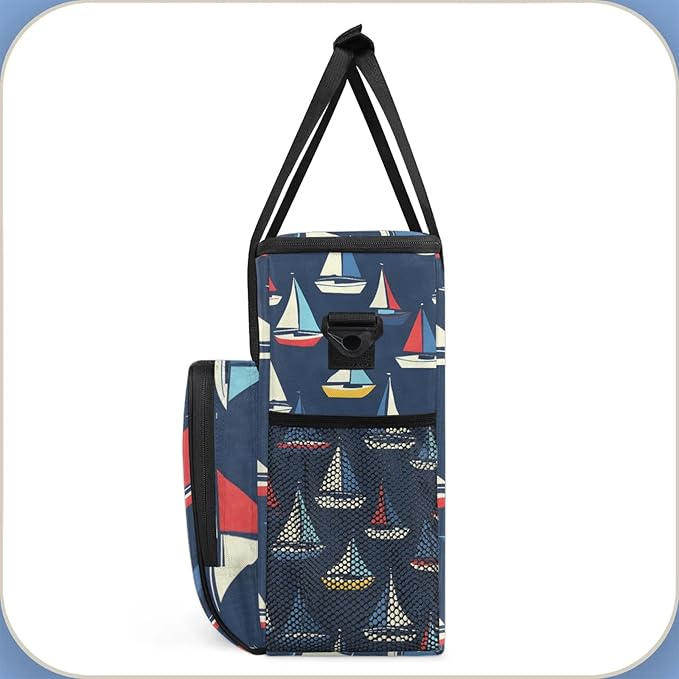 Ocean Sailboat Travel Coffee Maker Carrying Bag Large Organizer Storage Tote Bag Insulated Reusable Cooler Grocery Bags