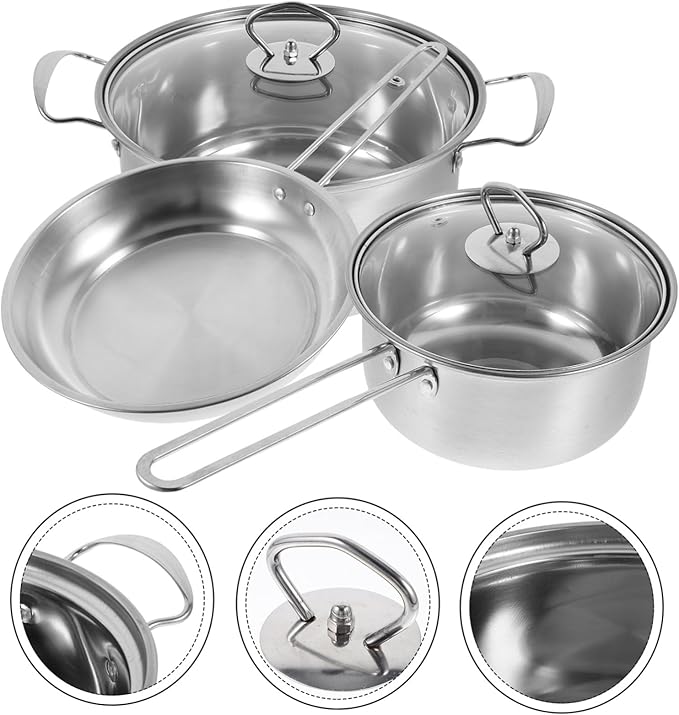 Luxshiny 1Set Stainless Steel Cookware Set Set with Soup Pot Frying Pan and Resistant for Induction Gas Electric Cooking Easy to Clean Thick Bottom
