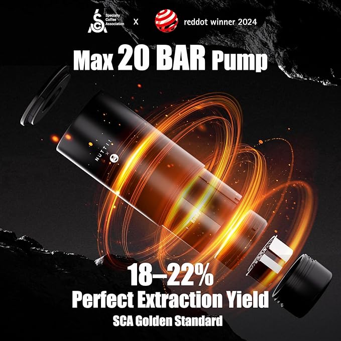 Nuttii E-Coffee Portable Espresso Machine 20 Bar Self-Heating Travel Coffee Maker Precise Pressure Control for Golden Extraction Supports Ground &amp Capsule Coffee for RV Camping &amp Office (B