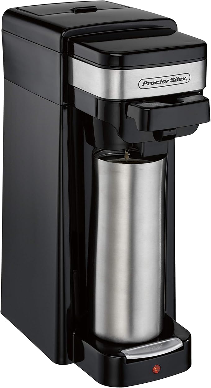 Proctor Silex Single Serve Coffee Maker Compatible with K-Cup Pods or Grounds Fits a Travel Mug (49969) 14 ounces