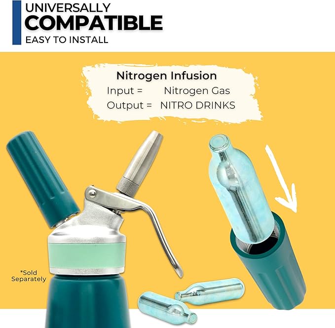 ICO 10pcs Nitrogen Cartridges N2 2g Non-Threaded Chargers and NITRO KAFO Nitro Coffee Maker &amp Cold Brew Maker 1 Quart/1L