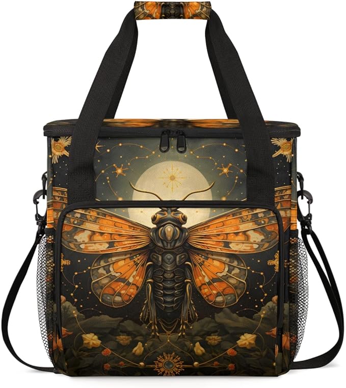 Gothic Butterfly Coffee Maker Carrying Bag Retro Butterfly Travel Storage Bag Compatible with K-Mini or K-Mini Plus Single Serve Coffee Brewer Carrying Case with Multiple Pockets &amp Shoulder Stra
