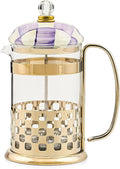 MACKENZIE-CHILDS Coffee French Press Glass French-Press Coffee Maker 32-Ounce Capacity Purple-and-White Violet Check