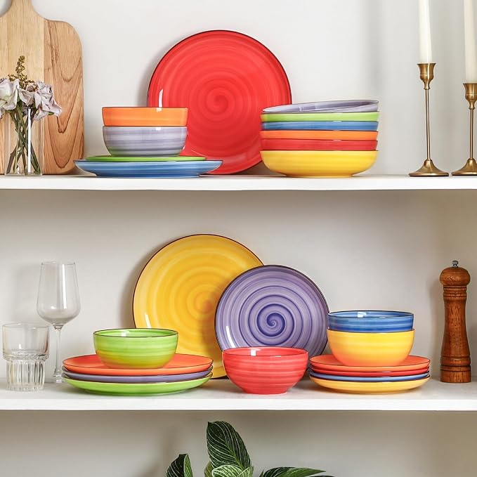 Selamica Ceramic Plates and Bowls Sets24 Pieces Dinnerware Sets for 6Scratch Resistant Dish Set for holiday gatheringDishwasher &amp Microwave Safe Dopamine