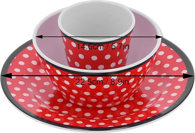 Topyond Christmas Dinnerware Set Melamine Plates and Bowls Set Red Dots Salad Plate Set Includes Plates Bowls and Cups for Home Kitchen Dining