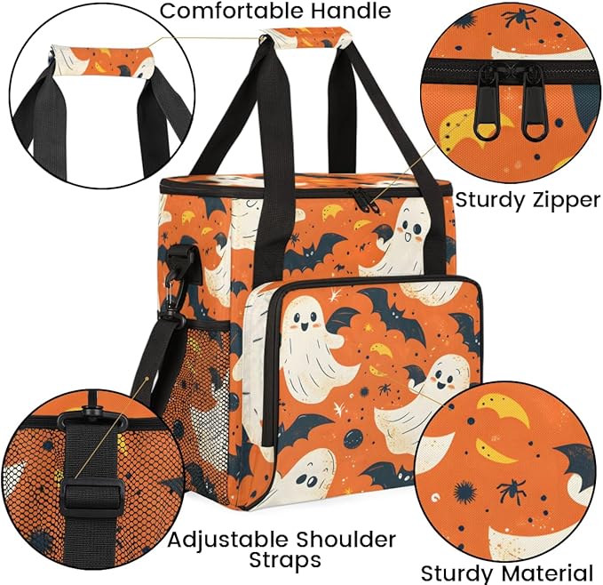 Spooky Ghosts Coffee Maker Carrying Bag Glitter Ghosts Travel Storage Bag Compatible with K-Mini or K-Mini Plus Single Serve Coffee Brewer Carrying Case with Multiple Pockets &amp Shoulder Strap