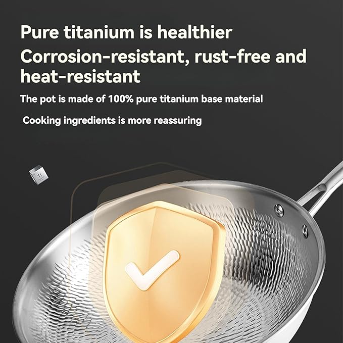 100% Pure Titanium Pan Pro Cookware Set 18cm Milk Pan + 24cm Stock Pot + 28cm Hammered Fry Pans Induction &amp Gas Compatible Easy Clean Oven &amp Dishwasher Safe (7.08+9.44+11.02in)