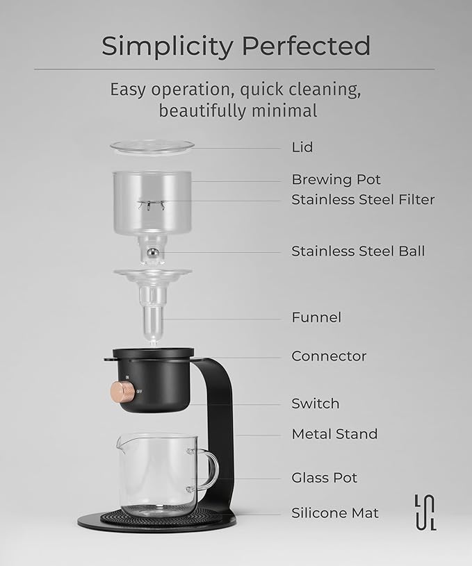 Glass Tea Pot with Infusers for Loose Tea and Drip Coffee Pour Over Semi Automatic Tea Set with Magnetic Clear Teapot White